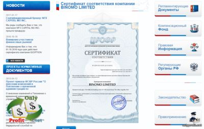 Сертификат Binomo