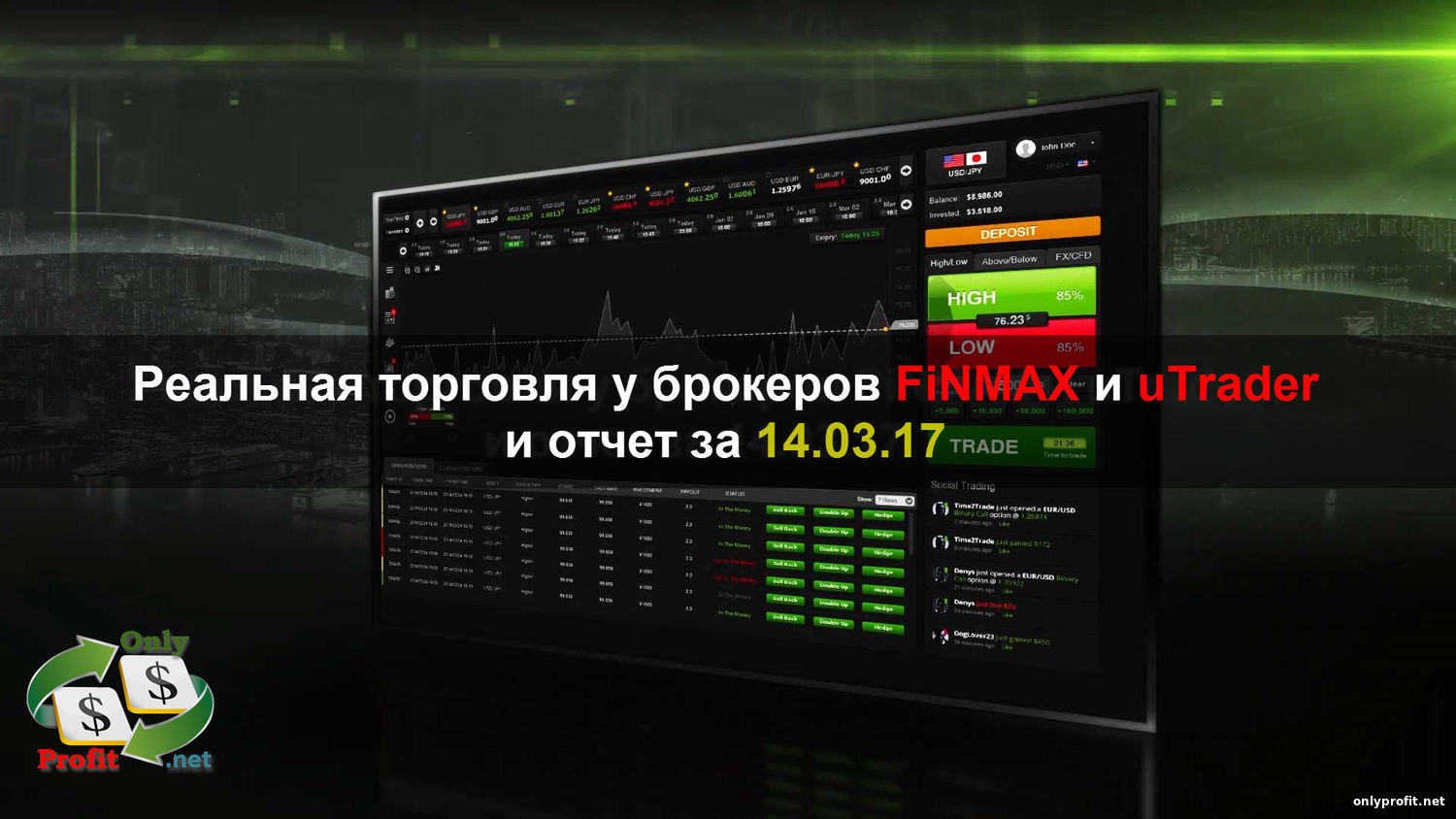 Реальная торговля у брокеров uTrader и FiNMAX и отчет за 14.03.2017