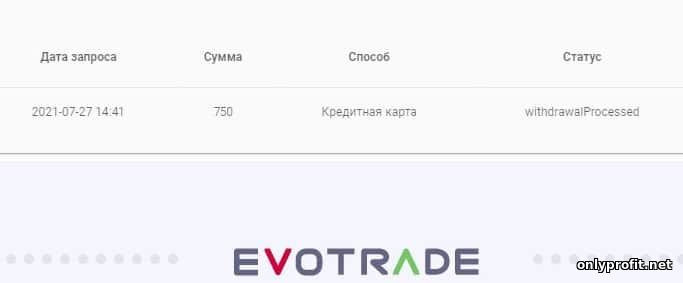Evotrade - отзывы о брокере: подтверждение вывода средств
