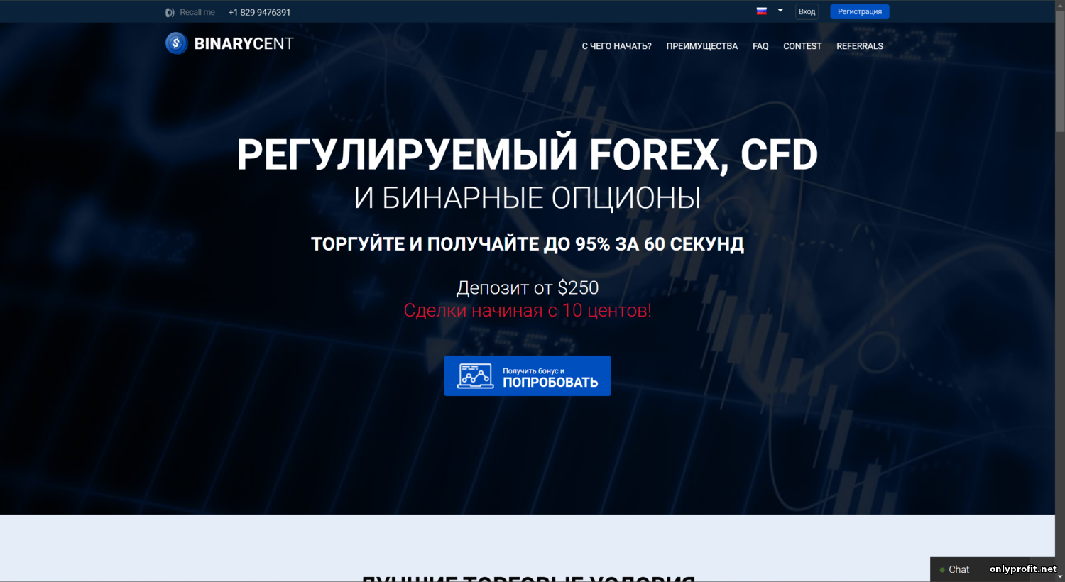 Binarycent – брокер Forex, CFD, бинарных опционов, позволяющий открывать сделки на сумму меньше одного доллара