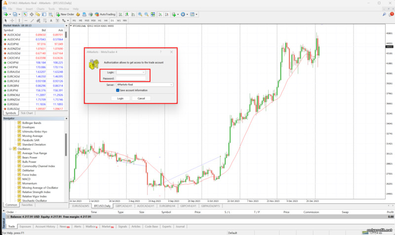 вход на реальный торговый счет брокера AMarkets