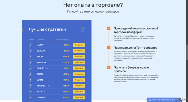 Копирование сделок с брокером бинарных опционов Finteria